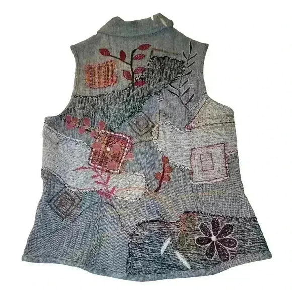 Chicos Vest Small Patchwork Embroidered Sashiko Eccentric Boho Friends 90s Art - Picture 2 of 16